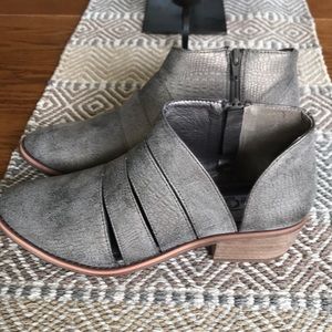 Grey snakeskin cut-out booties